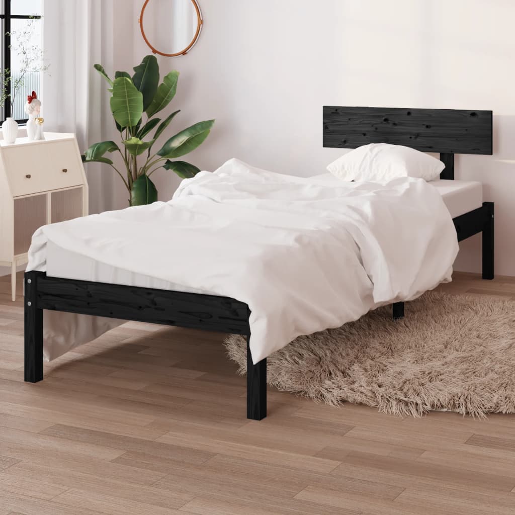 Bedframe massief grenenhout zwart 90x190 cm is nu te koop bij PeponiXL, paradijselijk wonen!