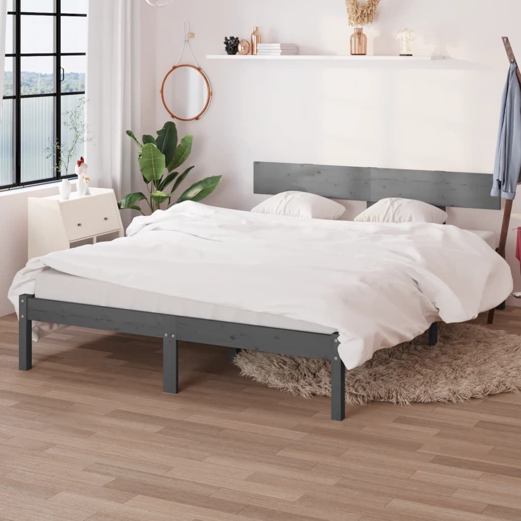 Bedframe massief hout grijs 120x190 cm is nu te koop bij PeponiXL, paradijselijk wonen!
