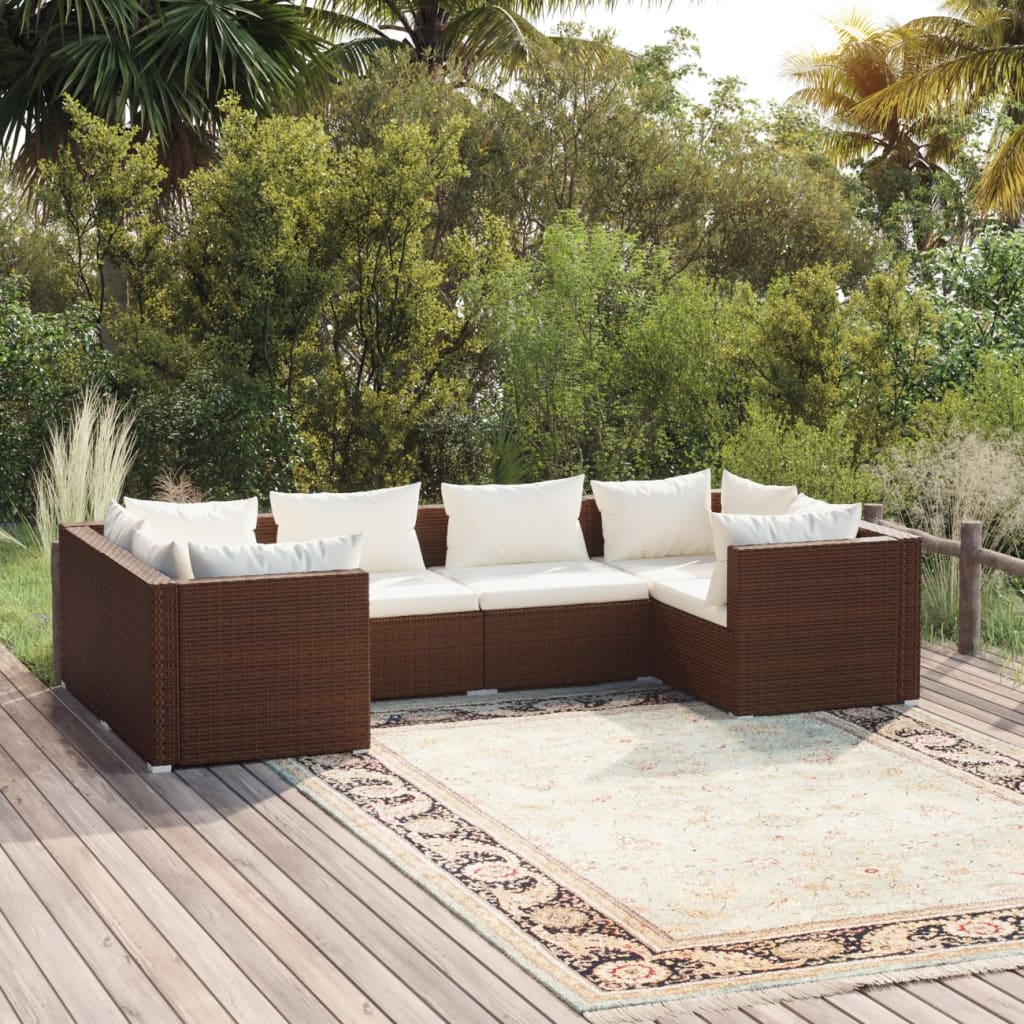 6-delige Loungeset met kussens poly rattan bruin is nu te koop bij PeponiXL, paradijselijk wonen!