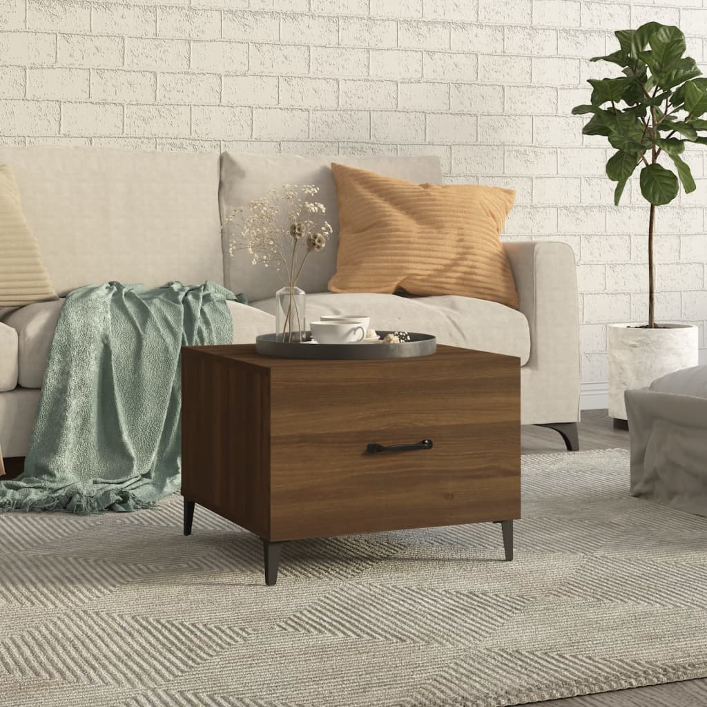 Salontafel met metalen poten 50x50x40 cm bruin eikenkleur is nu te koop bij PeponiXL, paradijselijk wonen!