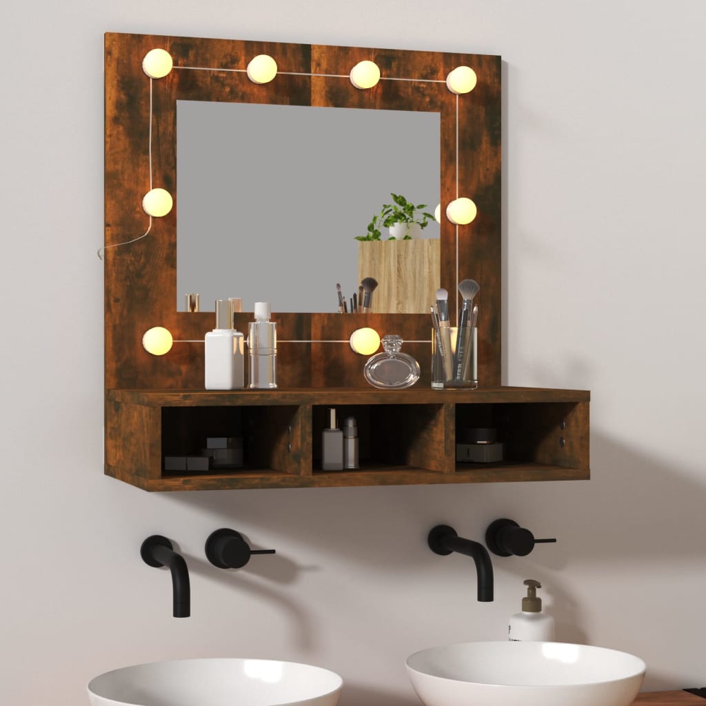 Spiegelkast met LED-verlichting 60x31,5x62 cm gerookt eiken is nu te koop bij PeponiXL, paradijselijk wonen!