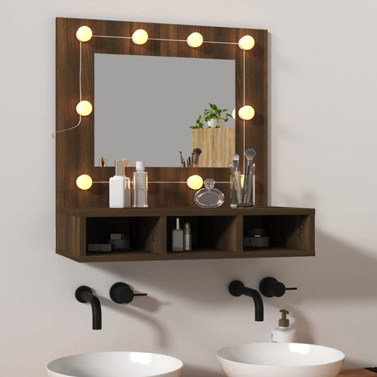 Spiegelkast met LED-verlichting 60x31,5x62 cm bruin eikenkleur is nu te koop bij PeponiXL, paradijselijk wonen!