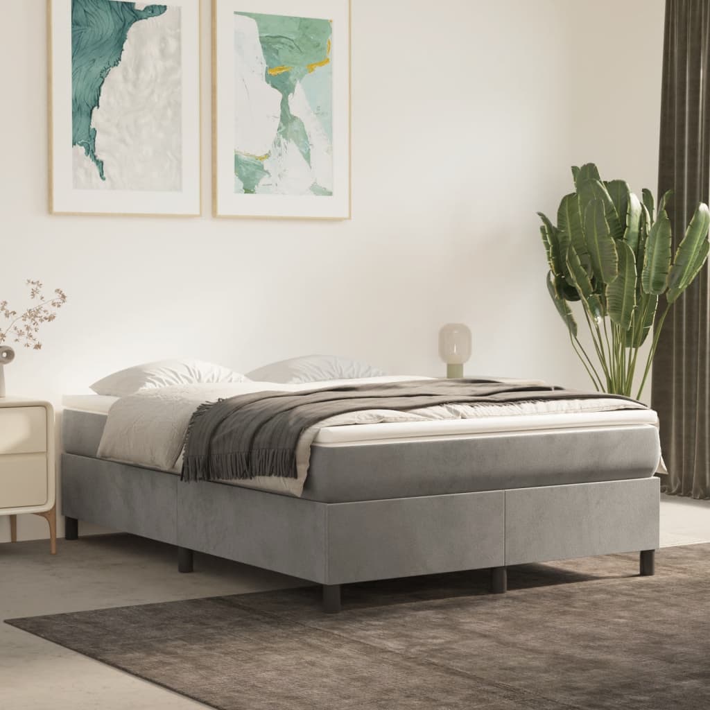 Boxspring bed 140x190 cm fluweel lichtgrijs is nu te koop bij PeponiXL, paradijselijk wonen!