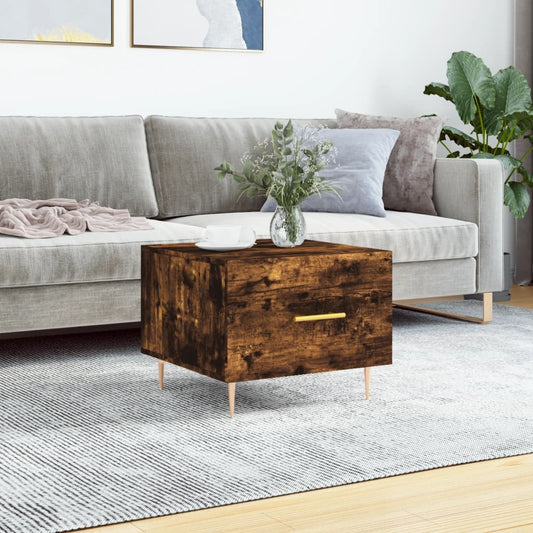 Salontafel 50x50x40 cm bewerkt hout gerookt eikenkleurig is nu te koop bij PeponiXL, paradijselijk wonen!