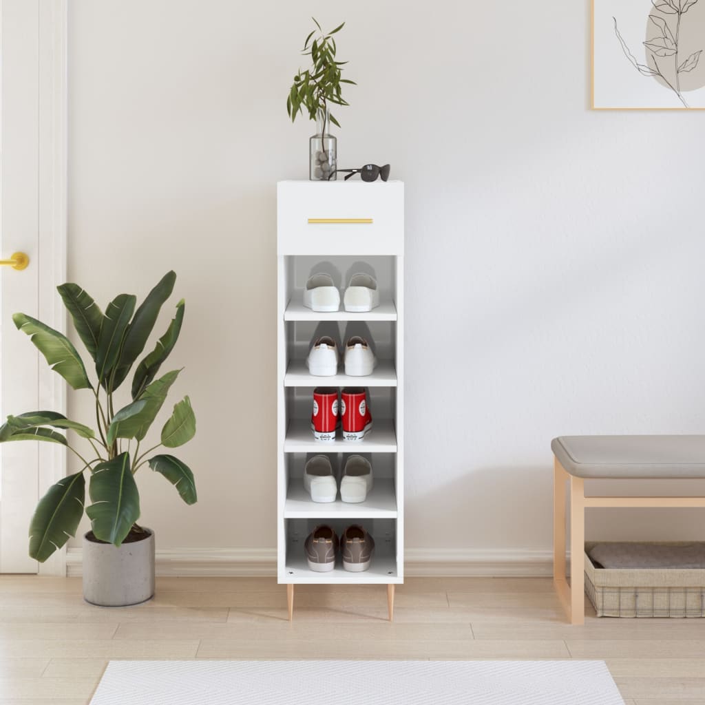 Schoenenkast 30x35x105 cm bewerkt hout hoogglans wit is nu te koop bij PeponiXL, paradijselijk wonen!