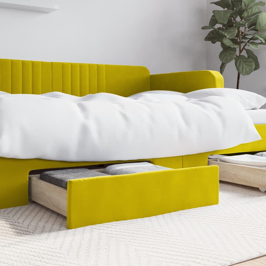 Bedlades 2 st bewerkt hout en fluweel geel is nu te koop bij PeponiXL, paradijselijk wonen!