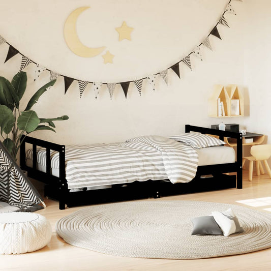 Kinderbedframe met lades 90x190 cm massief grenenhout zwart is nu te koop bij PeponiXL, paradijselijk wonen!