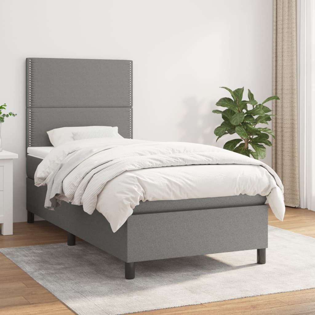Boxspring met matras stof donkergrijs 100x200 cm is nu te koop bij PeponiXL, paradijselijk wonen!