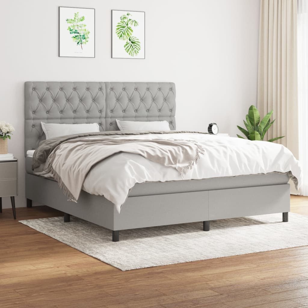 Boxspring met matras stof lichtgrijs 160x200 cm is nu te koop bij PeponiXL, paradijselijk wonen!