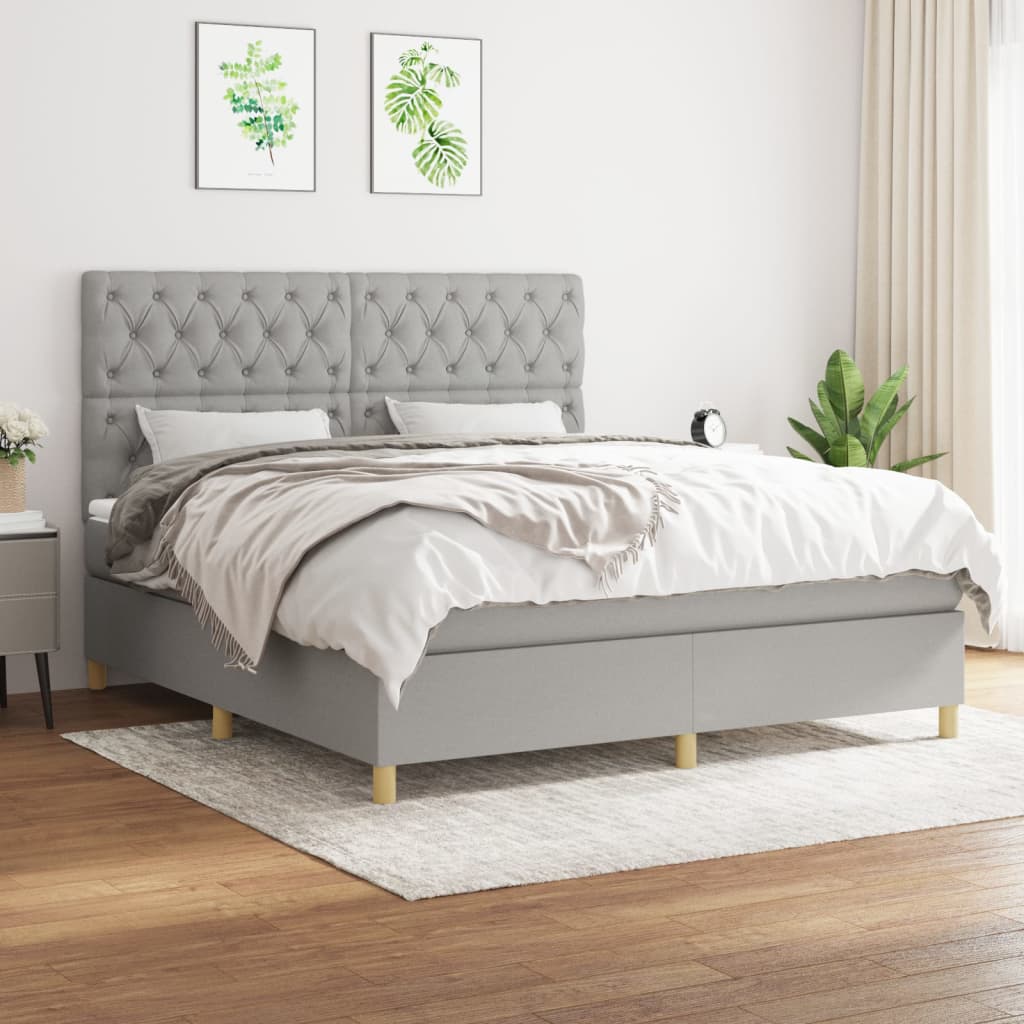 Boxspring met matras stof lichtgrijs 160x200 cm is nu te koop bij PeponiXL, paradijselijk wonen!