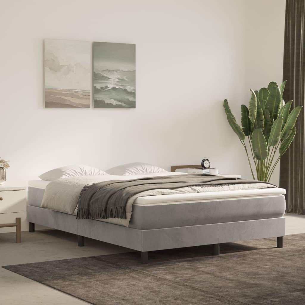 Boxspring met matras fluweel lichtgrijs 140x190 cm is nu te koop bij PeponiXL, paradijselijk wonen!