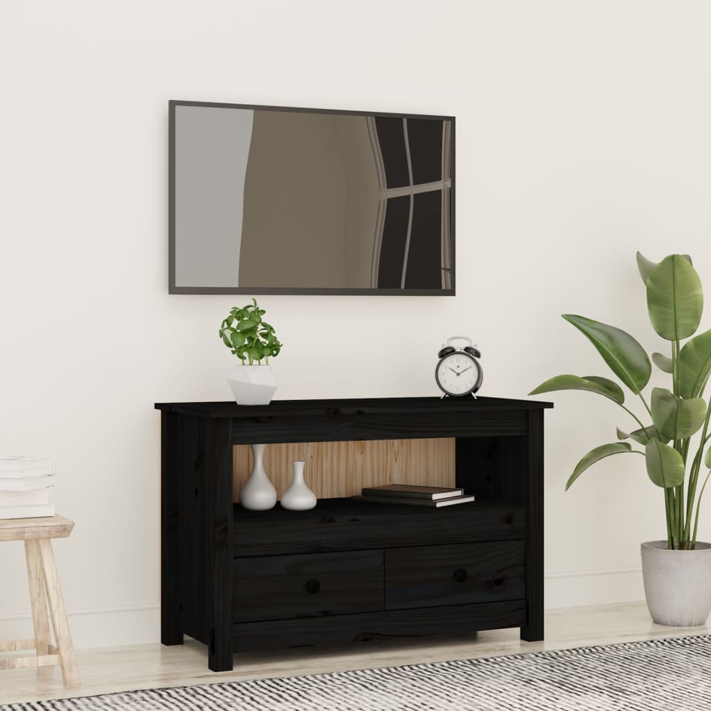 Tv-meubel 79x35x52 cm massief grenenhout zwart is nu te koop bij PeponiXL, paradijselijk wonen!