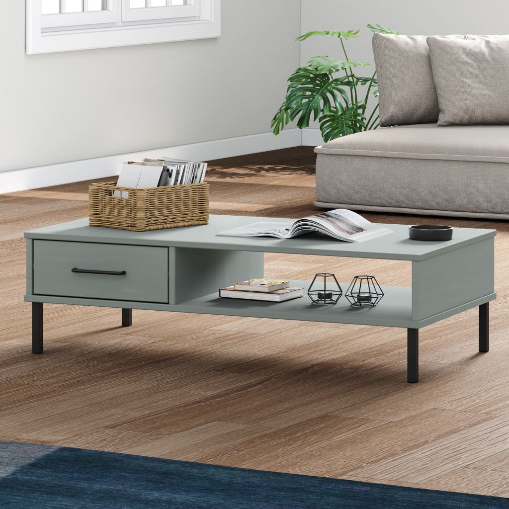 Salontafel met metalen poten OSLO massief grenenhout grijs is nu te koop bij PeponiXL, paradijselijk wonen!