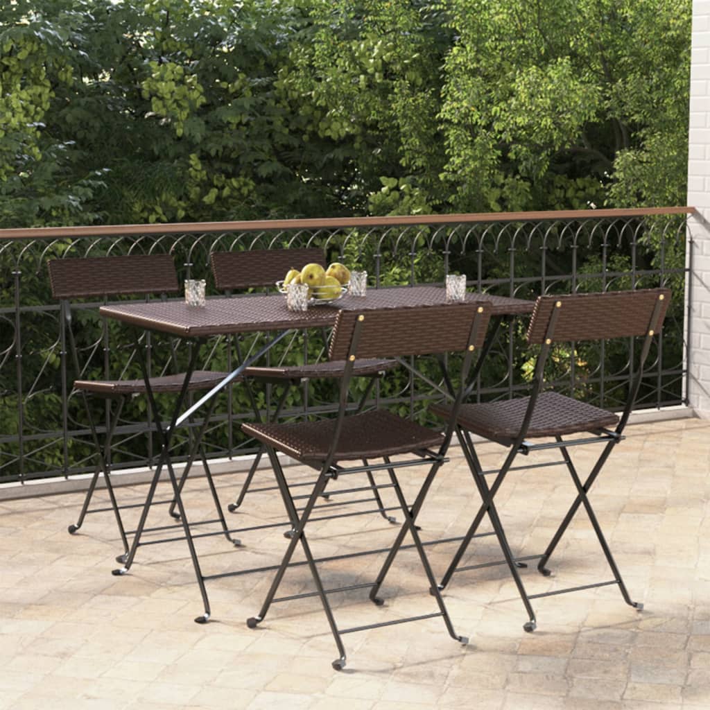 Bistrostoelen 4 st inklapbaar poly rattan en staal bruin is nu te koop bij PeponiXL, paradijselijk wonen!