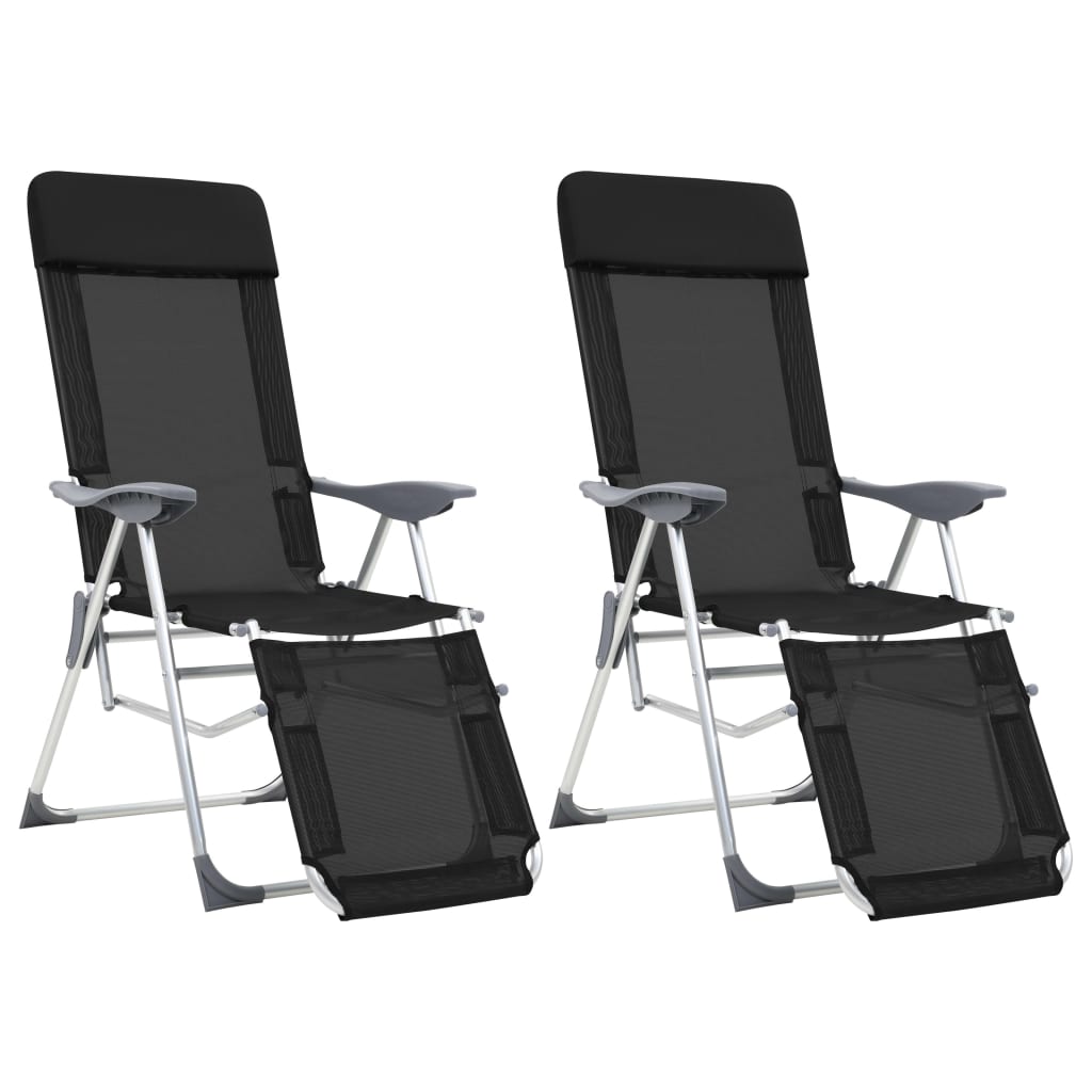 Campingstoelen met voetensteun 2 st inklapbaar textileen zwart is nu te koop bij PeponiXL, paradijselijk wonen!