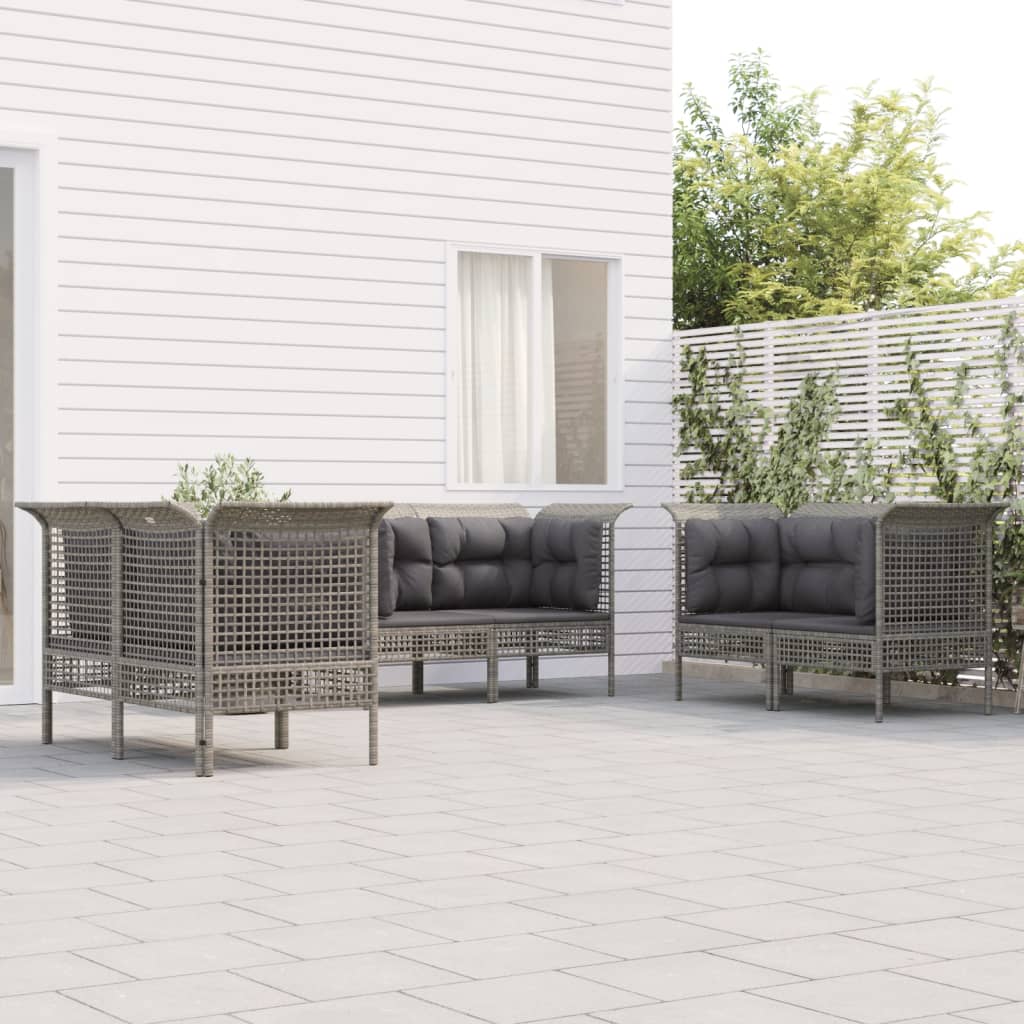 6-delige Loungeset met kussens poly rattan grijs is nu te koop bij PeponiXL, paradijselijk wonen!