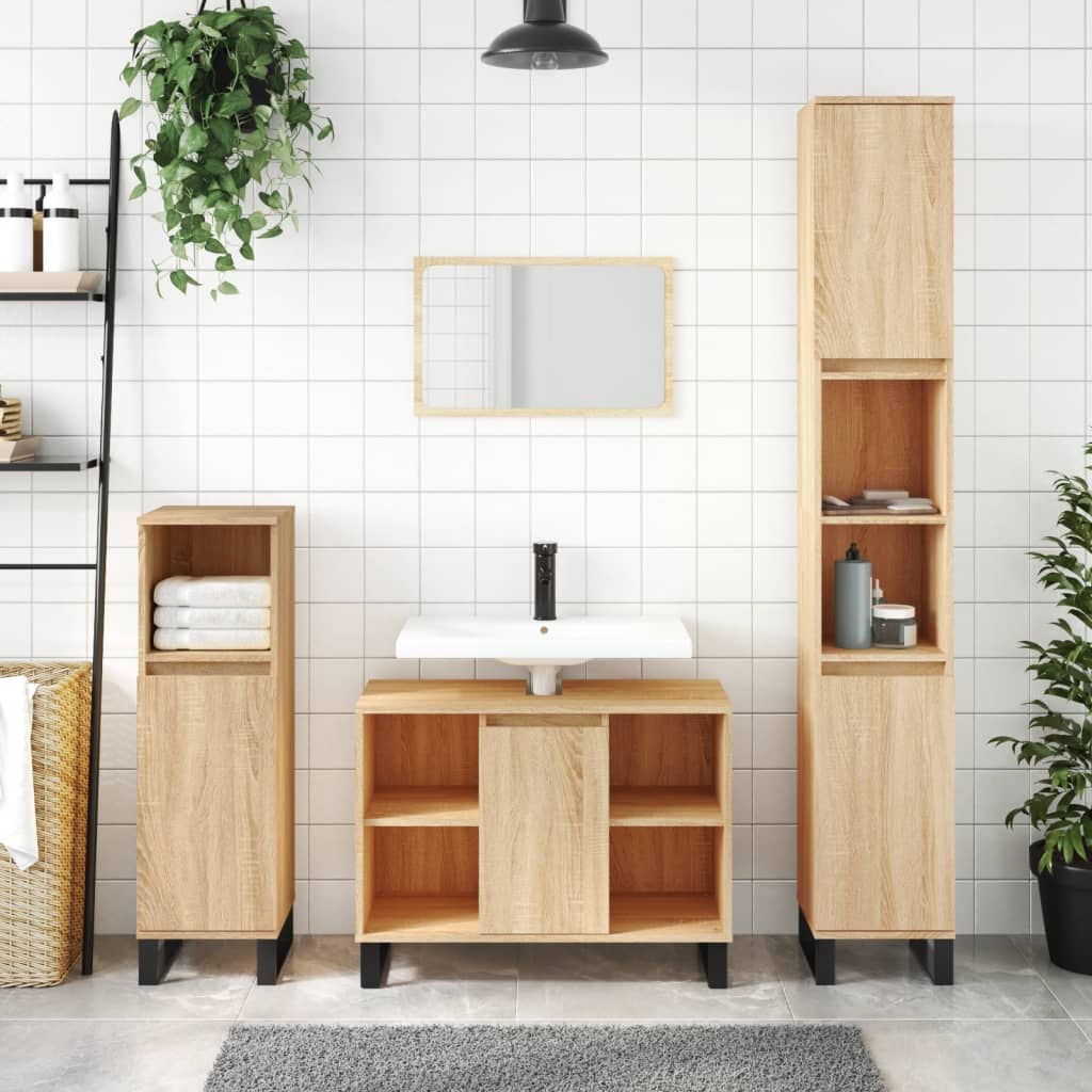 Badkamerkast 80x33x60 cm bewerkt hout sonoma eikenkleurig is nu te koop bij PeponiXL, paradijselijk wonen!