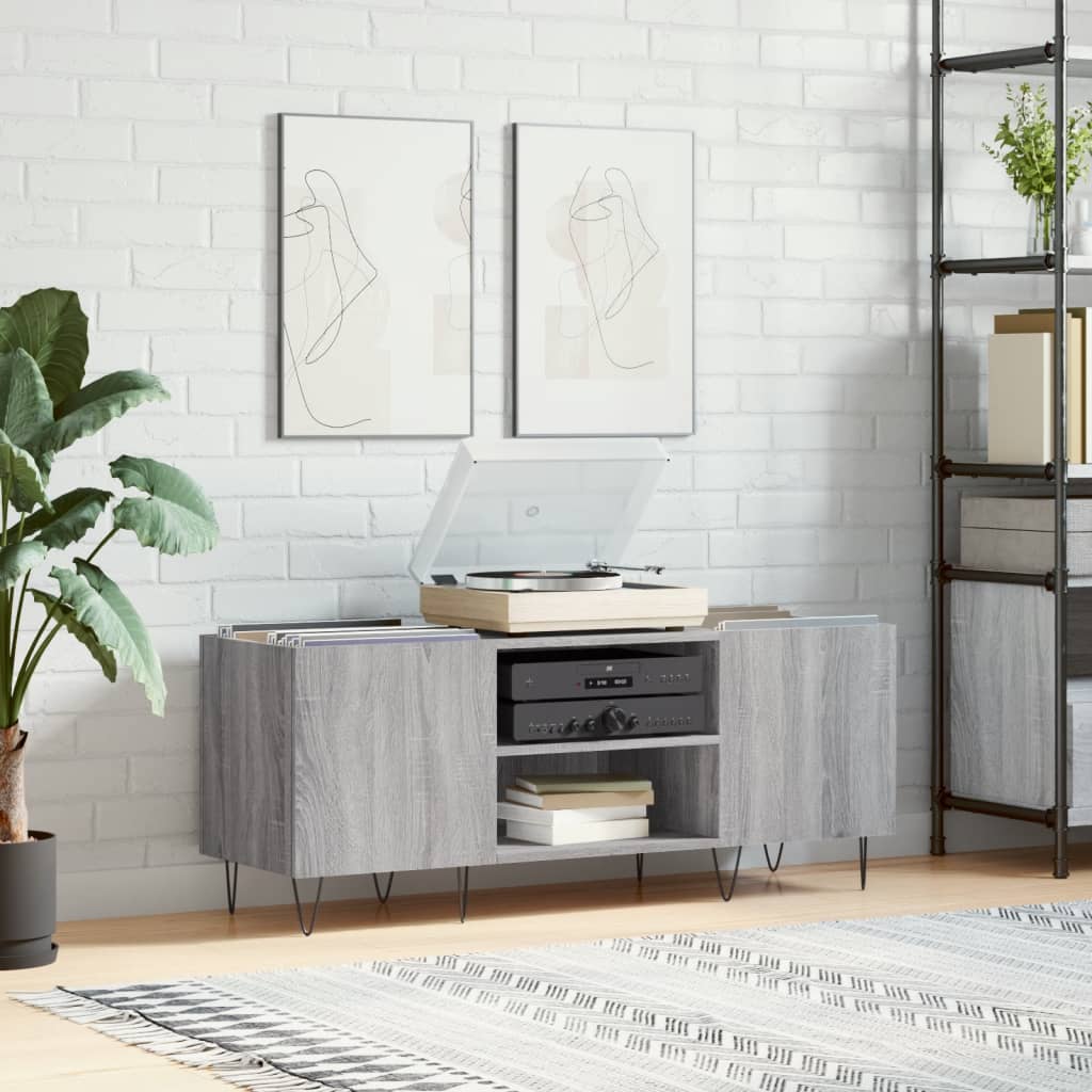 Platenkast 121x38x48 cm bewerkt hout grijs sonoma eikenkleurig is nu te koop bij PeponiXL, paradijselijk wonen!