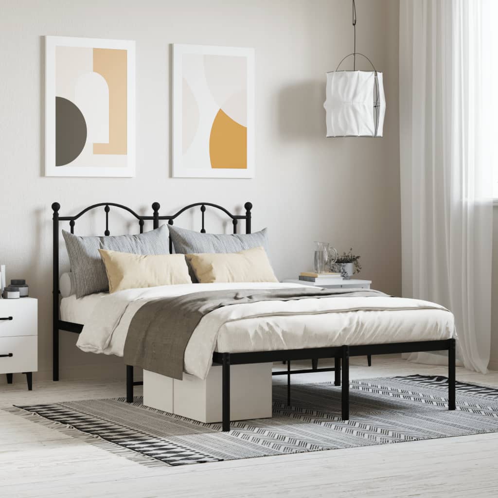 Bedframe met hoofdbord metaal zwart 120x190 cm is nu te koop bij PeponiXL, paradijselijk wonen!