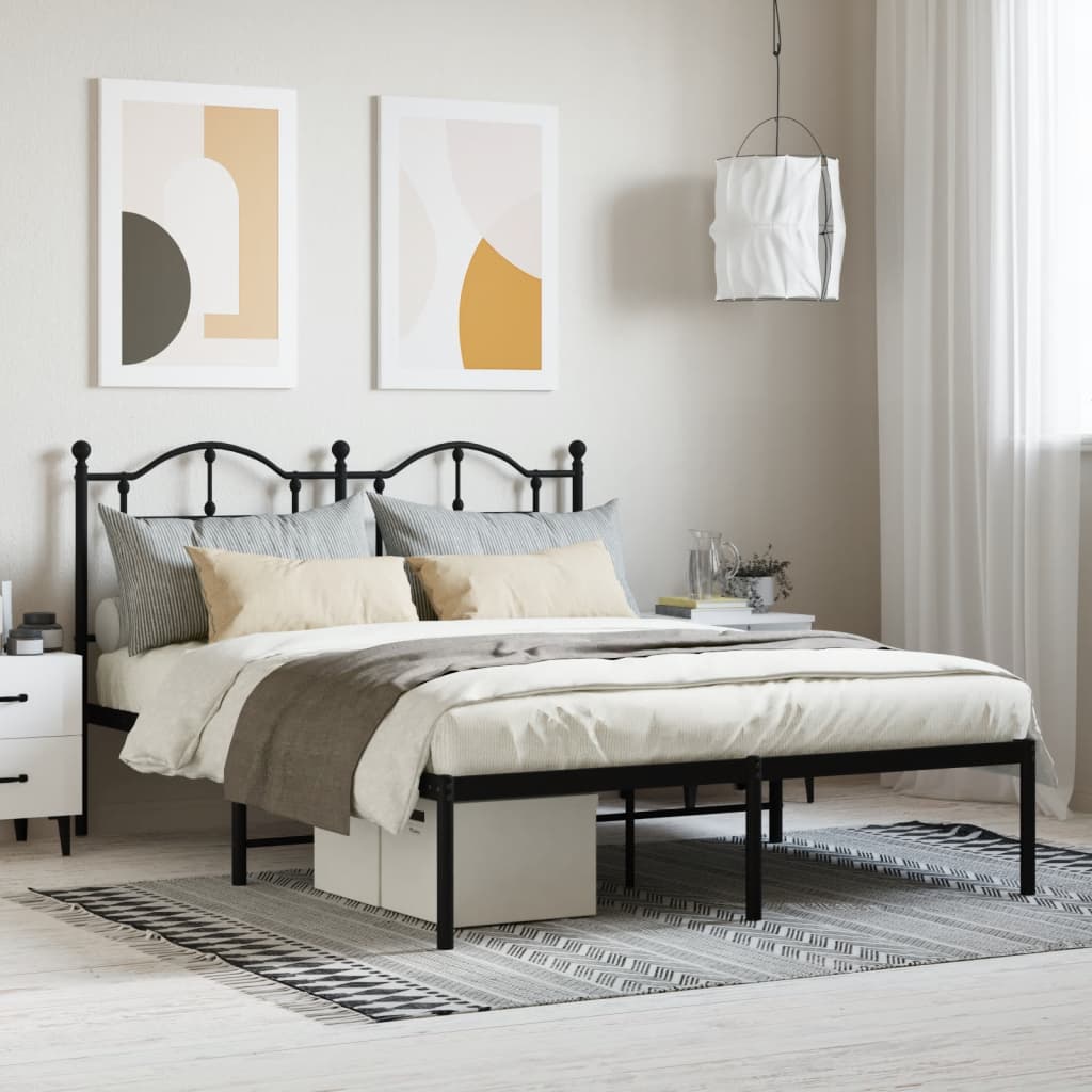Bedframe met hoofdbord metaal zwart 140x190 cm is nu te koop bij PeponiXL, paradijselijk wonen!