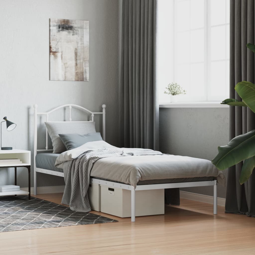 Bedframe met hoofdbord metaal wit 90x200 cm is nu te koop bij PeponiXL, paradijselijk wonen!