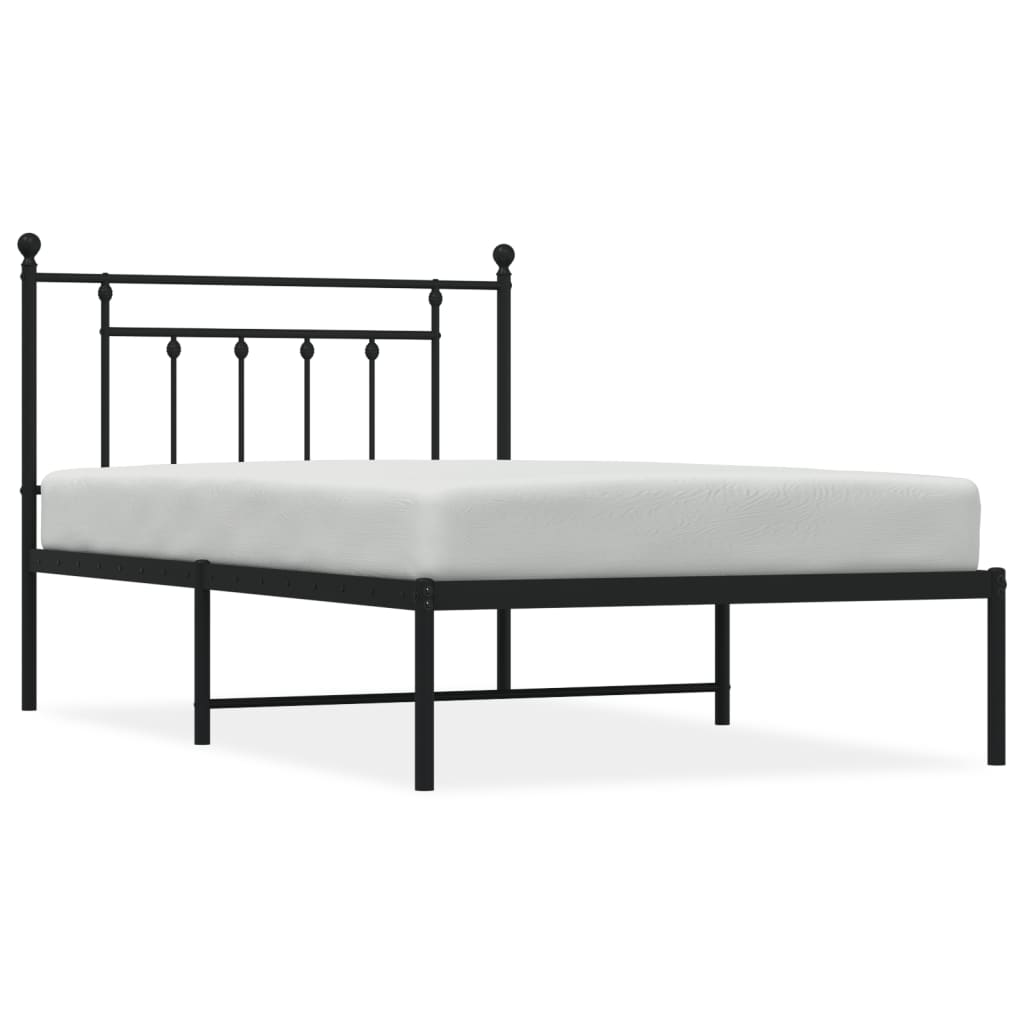 Bedframe met hoofdbord metaal zwart 107x203 cm is nu te koop bij PeponiXL, paradijselijk wonen!