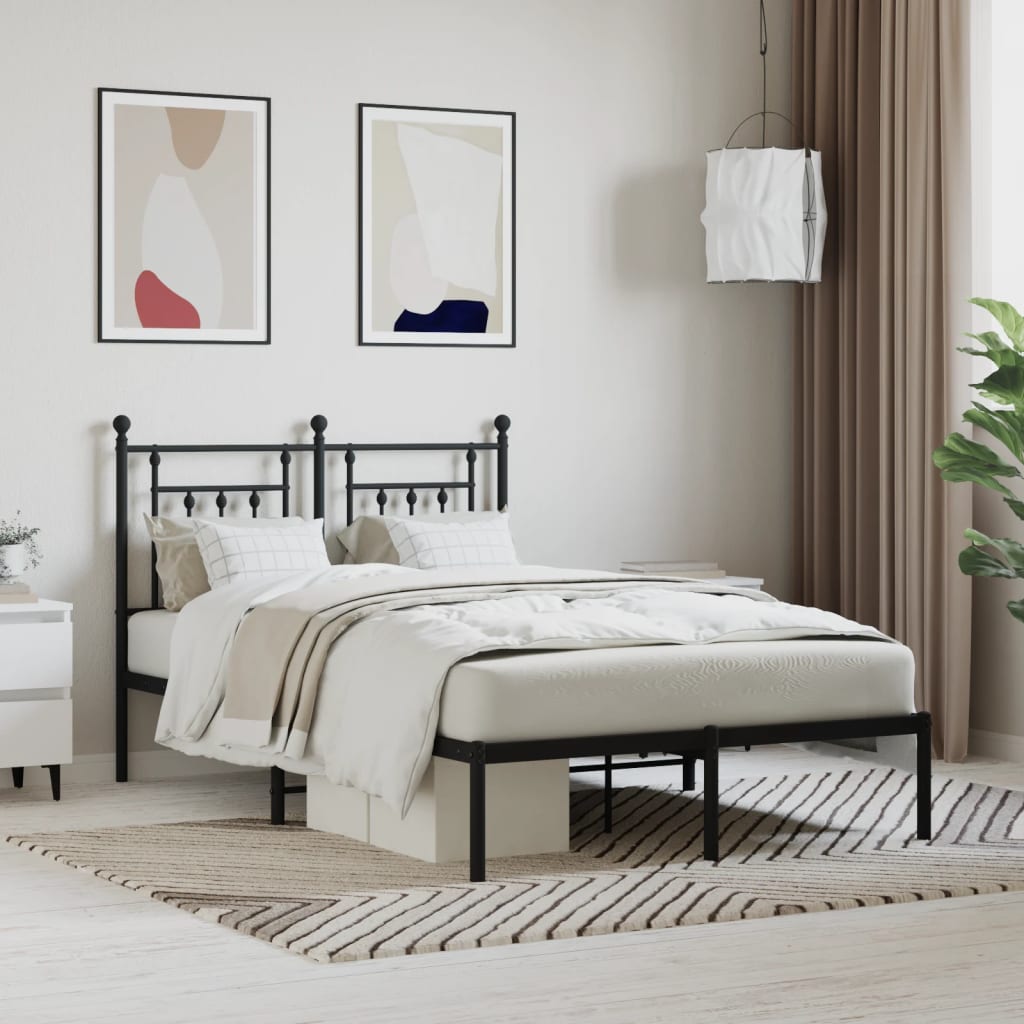 Bedframe met hoofdbord metaal zwart 135x190 cm is nu te koop bij PeponiXL, paradijselijk wonen!