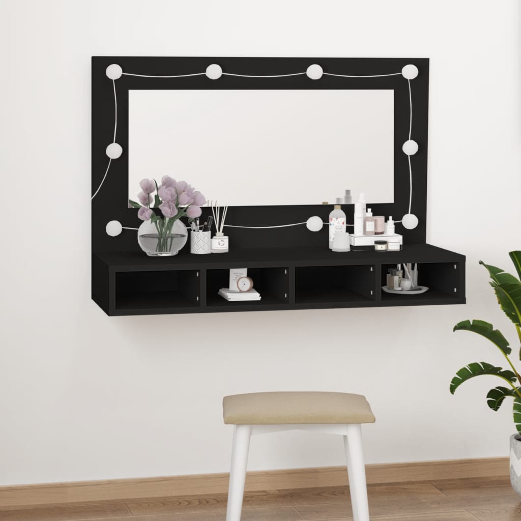Spiegelkast met LED-verlichting 90x31,5x62 cm zwart is nu te koop bij PeponiXL, paradijselijk wonen!