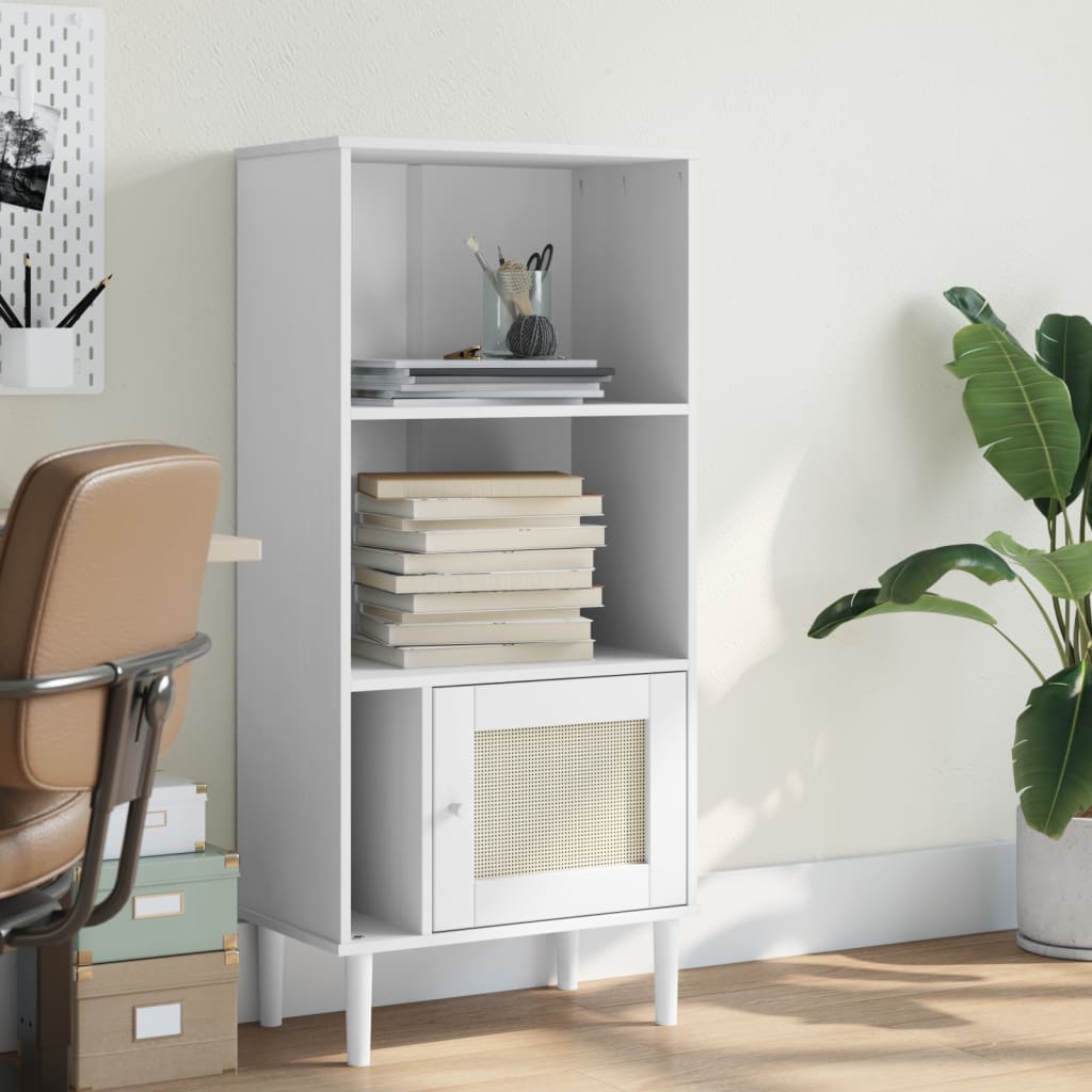 Boekenkast SENJA rattan-look 60x35x130 cm grenenhout wit is nu te koop bij PeponiXL, paradijselijk wonen!
