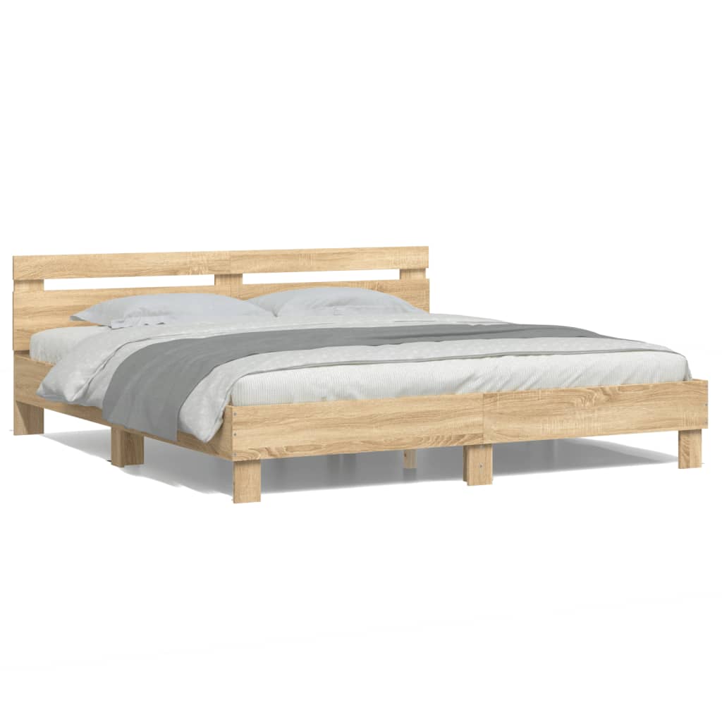 Bedframe met hoofdeinde en LED sonoma eikenkleurig 160x200 cm is nu te koop bij PeponiXL, paradijselijk wonen!