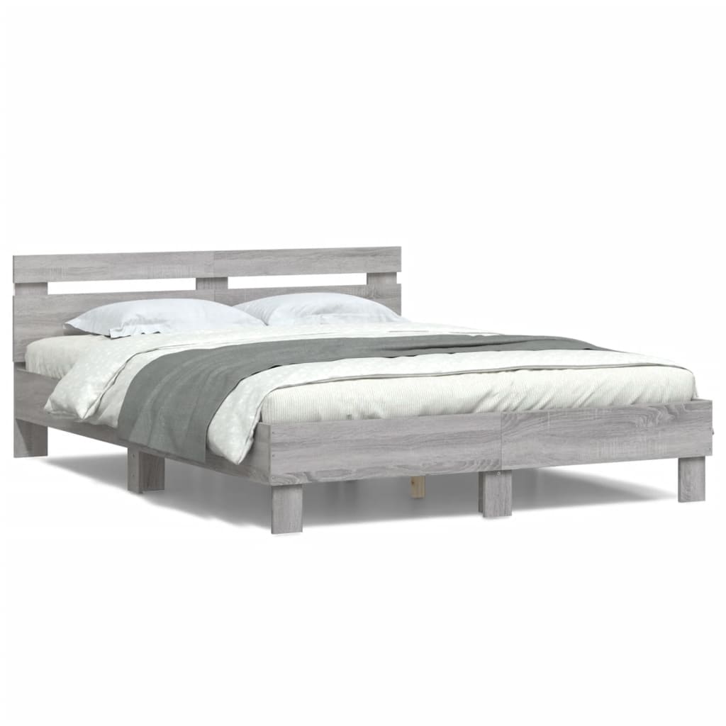 Bedframe met hoofdeinde en LED grijs sonoma eiken 140x200 cm is nu te koop bij PeponiXL, paradijselijk wonen!
