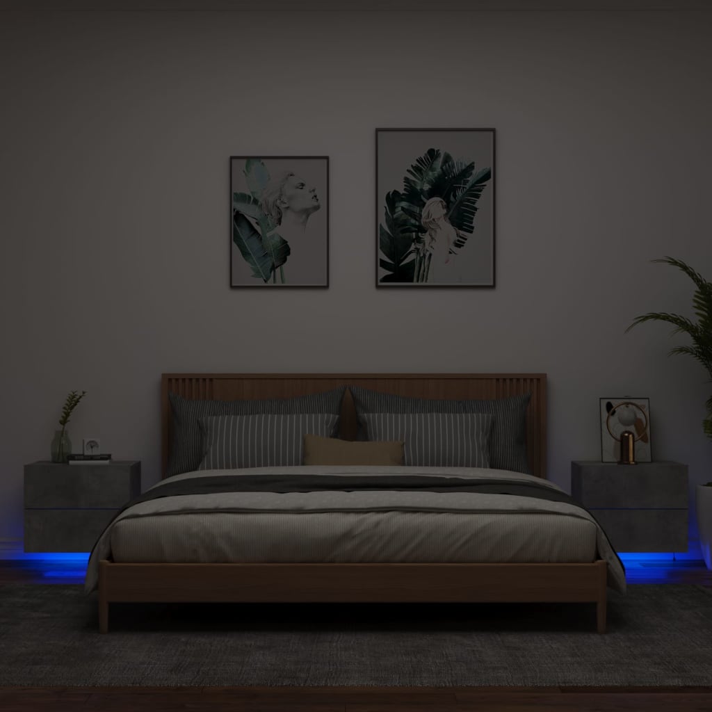 Nachtkastjes met LED's 2 st wandgemonteerd betongrijs is nu te koop bij PeponiXL, paradijselijk wonen!