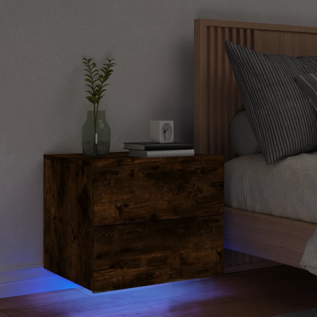 Nachtkastje met LED's wandgemonteerd gerookt eikenkleurig is nu te koop bij PeponiXL, paradijselijk wonen!