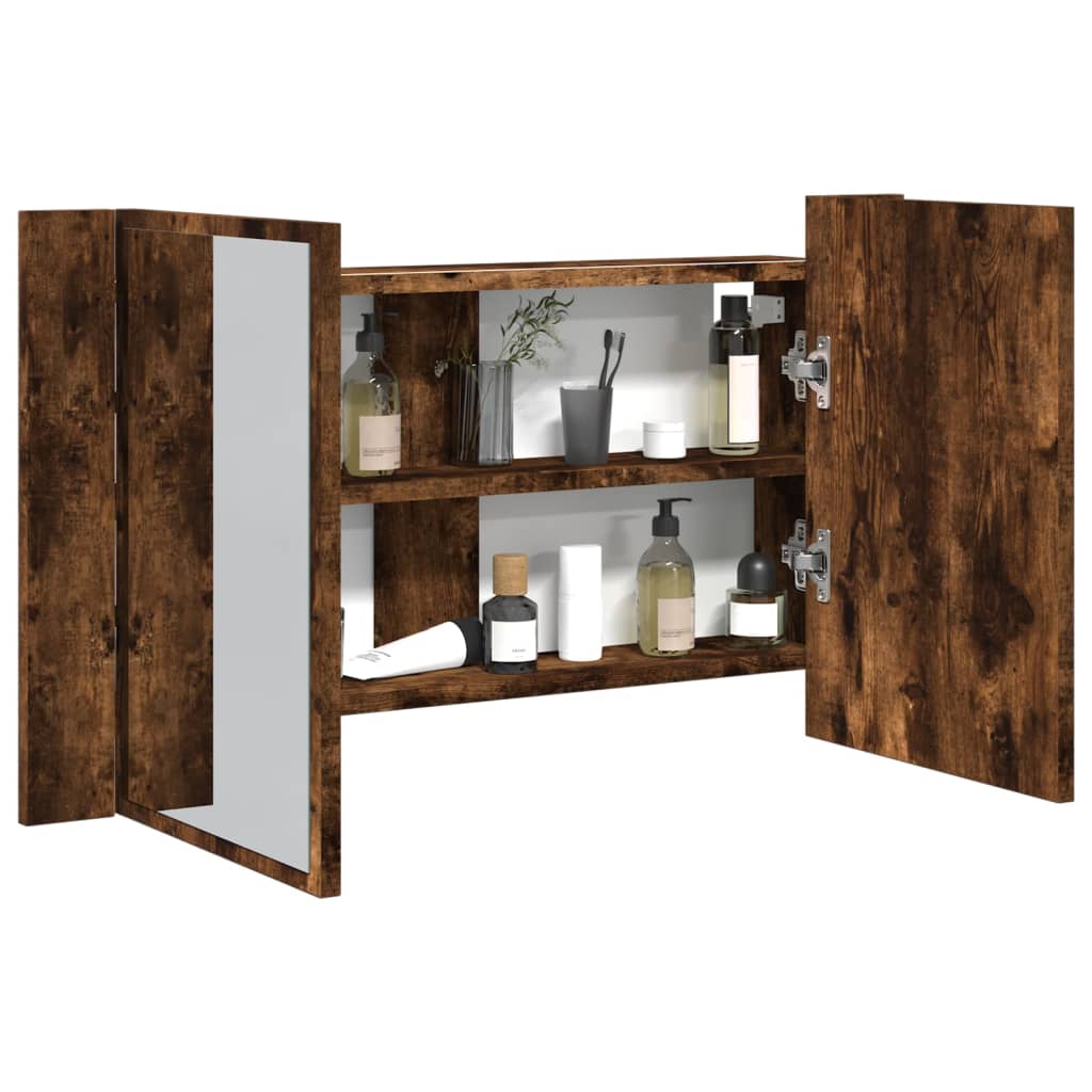 Badkamerkast met spiegel LED 80x12x45 acryl gerookt eikenkleur is nu te koop bij PeponiXL, paradijselijk wonen!