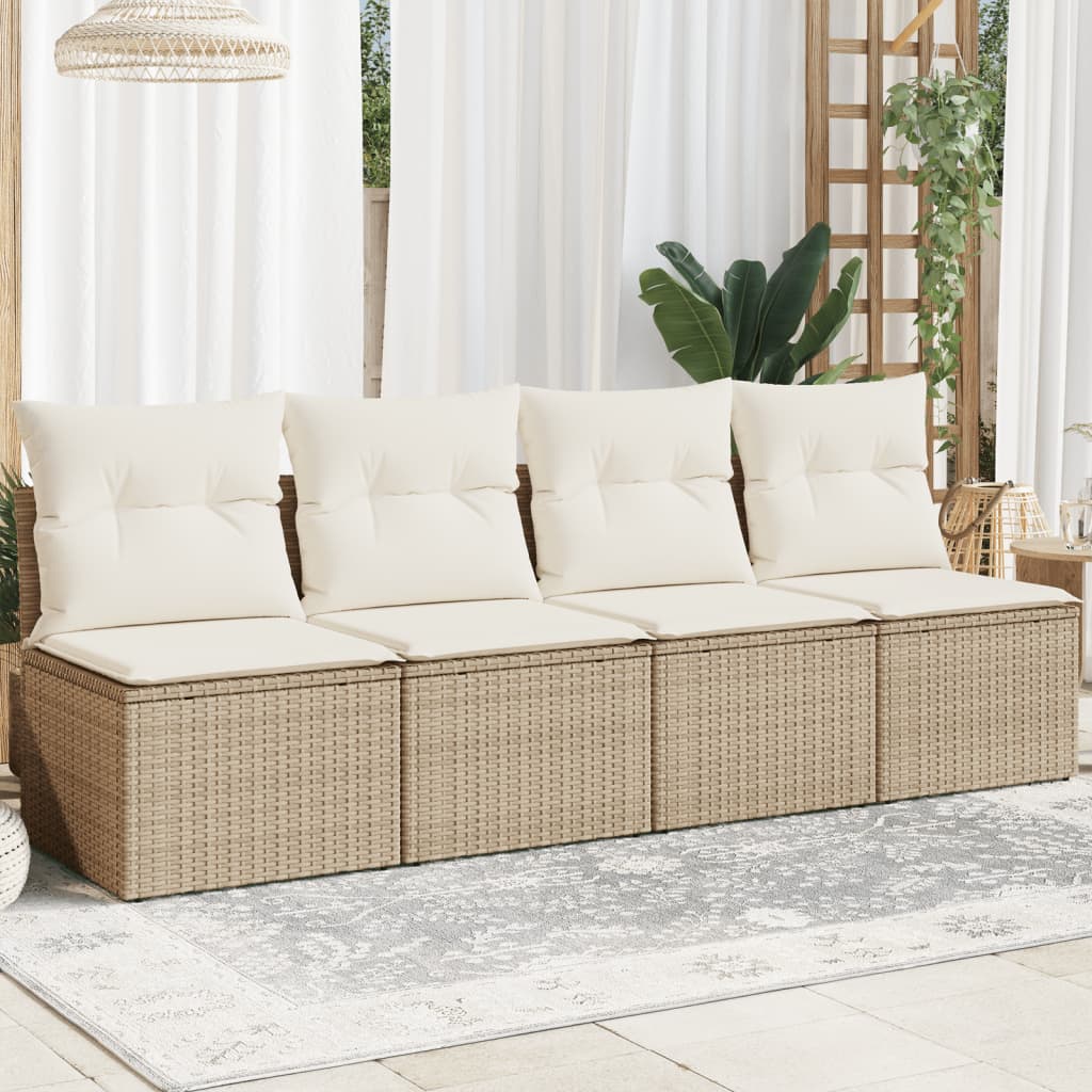 Tuinbank 4-zits met kussens poly rattan beige is nu te koop bij PeponiXL, paradijselijk wonen!