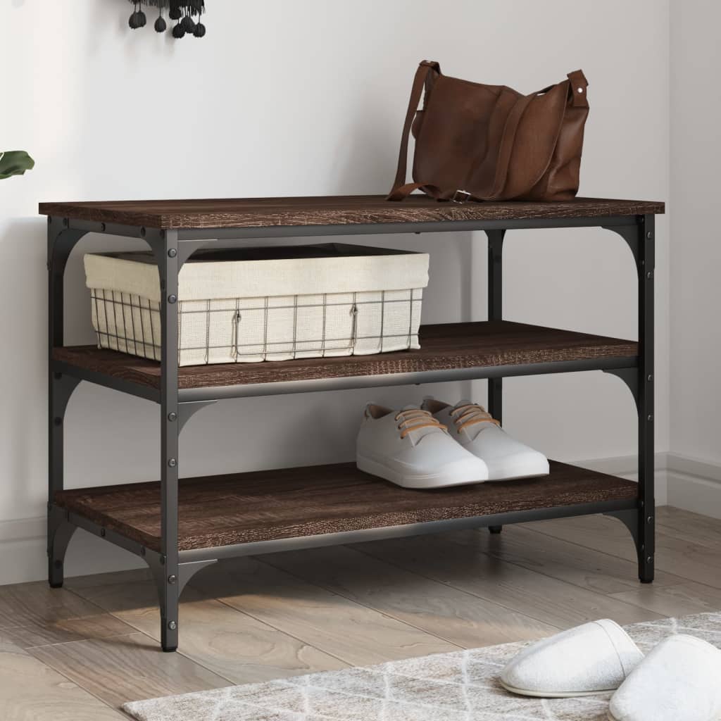Schoenenbankje 70x38,5x49 cm bewerkt hout bruin eikenkleur is nu te koop bij PeponiXL, paradijselijk wonen!
